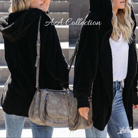 Faux Fur Sherpa Hoodie Plush Jacket Coat ONE SIZE - Picture 5 of 8